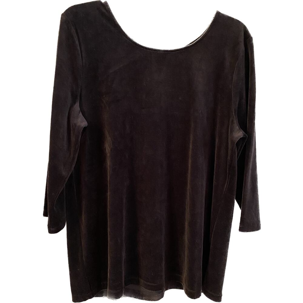 Talbots Velvet V-Neck Long Sleeve Keyhole Bow Back Neck Top Women XLp  Black